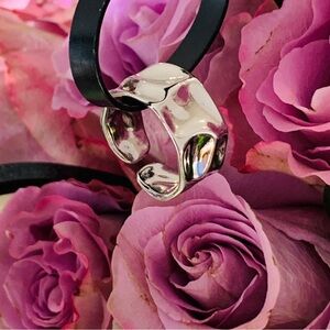 Sterling Silver Dented Irregular Pinky Ring Resizing One Size